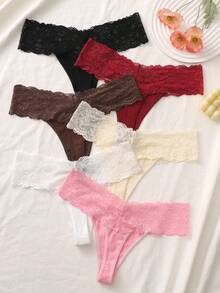 6pcs Women's Sexy Lace Trimmed Seamless Cotton Thongs Lingerie Woman - Multicolor - View 4