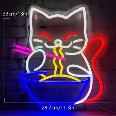 15.75" X 12.8" Holiday Cat Neon Sign - USB Powered - Multi-Color Lighting - Perfect Home Decor