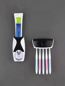2pcs Wall Mounted Toothbrush Holder With Automatic Toothpaste Dispenser, Holds 5 Toothbrushes, No Electricity Needed, Plastic Material, Bathroom Accessory, Home Decor, Suitable For Autumn, Back To School - Multicolor - View 16