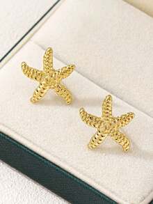 1 Pair European & American Minimalist Starfish Earrings, Geometric Unique Earrings For Women, Versatile Commute Elegant Exaggerated Earrings - Gold - View 4