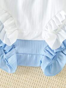 2pcs/Set Baju Terusan Bayi Perempuan Manis & Segar Tanpa Lengan dengan Hiasan Pita, Musim Panas - MultiWarna - View 6