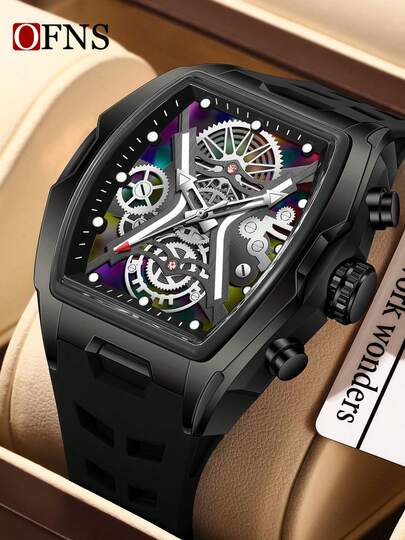 SANDA. Đồng hồ nam thời trang OFNS 1213, đồng hồ thạch anh, phát sáng, chống nước, dây đeo silicon, đồng hồ thể thao thường ngày dành cho nam giới.