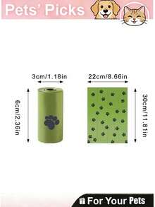 1 Roll/5 Rolls/10 Rolls/20 Rolls (15pcs/75pcs/150pcs/300pcs) Scented Thick Leak-Proof Pet Waste Bags, For Pet Waste Management - Green - View 3