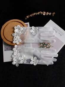 1 Pair Children's Satin Elastic Pearl Bow Short Gloves - Multicolor - View 6