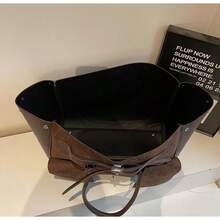 1pc Vintage Motorcycle Shaped Handbag, Large Capacity Expandable Solid Color Dual Handle Women Shoulder Tote Bag, Suitable For Vacation, Traveling, Matching Fashion Outfits, And Shopping With Friends - 咖啡棕 - 查看 3