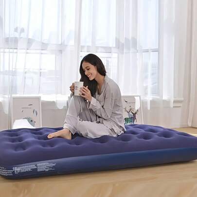 1pc Lightweight Inflatable Camping Mattress, Portable For Outdoor Camping, Hiking And Beach, Blue Velvet Surface, Durable PVC Material, No Air Pump Included, Essential Camping Sleeping Gear