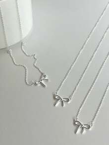 Collar de lazo de plata de ley 925, collar gargantilla de estilo Ins delicado y único, empaquetado en caja de regalo para el cumpleaños de la novia - Plateado - Ver 7