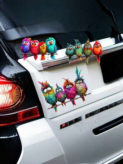 3 stuks glanzende decoratieve vogelstickers - Zelfklevend, glanzende uilenstickers, geschikt voor auto, laptop, raam - Cartoonthema, asymmetrische vorm, stickers voor eenmalig gebruik, toepasbaar op diverse oppervlakken
