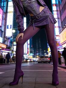 1双深紫色不透明连裤袜，性感神秘优雅风格，适合女性日常、约会、派对等场合。 - 彩色 - 查看 2