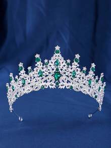 1pc Luxurious Purple Red Semicircular Crown Diamond Jewelry Wedding Beautiful Bride Party Ladies Crown Royal Tiaras - Multicolor - View 5