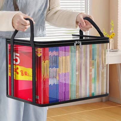 New Foldable Book Storage Box, Transparent Waterproof Classroom Book Organizer, Home Book Collection Storage Container