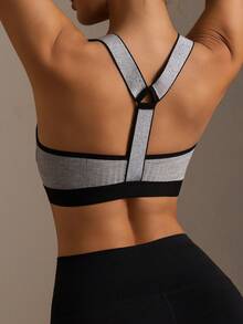 Runway Rest 1pc Women's Solid Color Comfortable Racerback Sports Bra - Grey - View 3