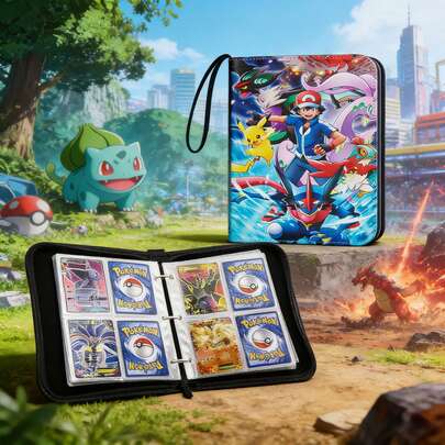 pokemon Pokémon Card Binder | Card Album PU Ring Binder Storage Case For Home Use Includes 50 Removable Transparent Insert Pages And 4*9 Double-Sided Pockets, Totaling 400*900 Pockets. Suitable For Baseball/Football Cards, Game Cards, Sports Cards, And All Standard-Sized Collectible Trading Cards. Ideal For Gifts And School Supplies During Birthdays, Easter, Thanksgiving, Back-To-School Season, And More.