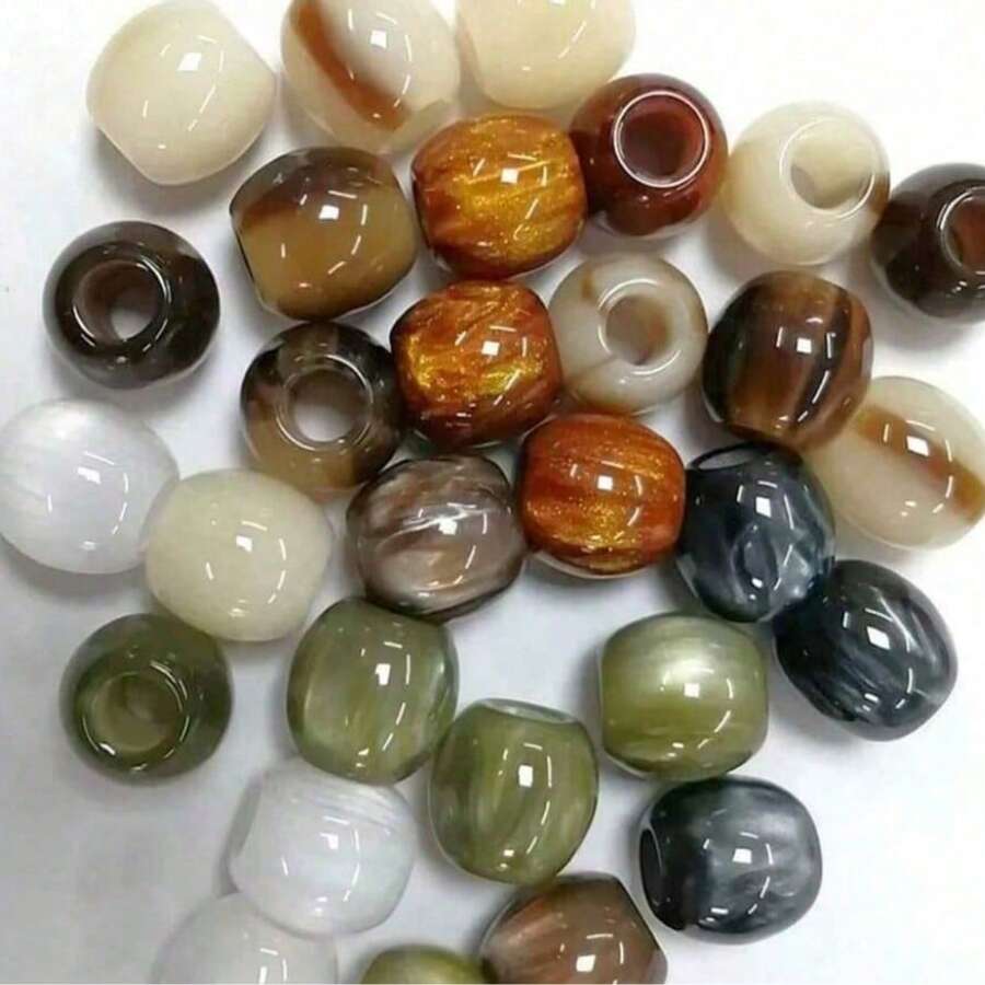 1/5/20/30/50/60顆 12mm 大孔樹脂桶狀珠 DIY 珠寶手工配件 - 多色（白色、米色、棕色、綠色）大理石與斑點圖案 - 適合手鍊、項鍊與手工藝品，拋光質感珠子，CHUPU（隨機顏色）