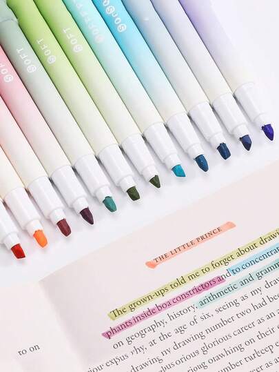 Set de 12 marcadores fluorescentes, marcadores de color degradado, marcadores de punta oblicua para caligrafía, bolígrafos de colores amigables para los ojos