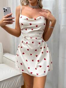 Women's Fashionable Sleepwear Homewear Heart Printed Nightgown - Apricot - View 3