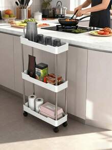 Multi-Tier Rolling Storage Cart - Compact Design Saves Space, Sturdy Plastic Structure, Suitable For Kitchen, Bathroom, Bedroom, Office, Warehouse, Garage - Easy Assembly, Multi-Functional Multi-Tier Shelving Unit, Home Storage Rack - Car Storage Rack/Black - View 5