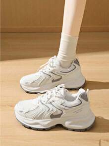 Women's Chunky Sneakers White Mesh Breathable Casual Shoes Retro Dad Shoes - màu trắng nhạt - Xem 2