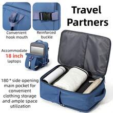 Mochila de grande capacidade com abertura lateral de 180°, feita em tecido Oxford resistente, ideal para viagens e atividades ao ar livre. Possui compartimento separado para laptop com trava e design adequado para esse tipo de viagem. Perfeita para viagens a negócios e curtas. - Multicolorido - Ver 5
