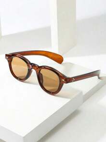 1pc Men's Retro Round Frame Minimalist Fashion Glasses (Suitable Driving, Travel, Casual, Vacation, Outdoor, Sports, Daily Use)2026 - 綠色邊框 綠色膠片 - 查看 1