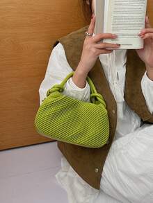 2026新款复古褶皱仿编织纹理女士手提包，时尚云朵形PU皮革托特包，适合日常使用、通勤、斜挎手机包，简约新月形包 - 彩色 - 查看 4