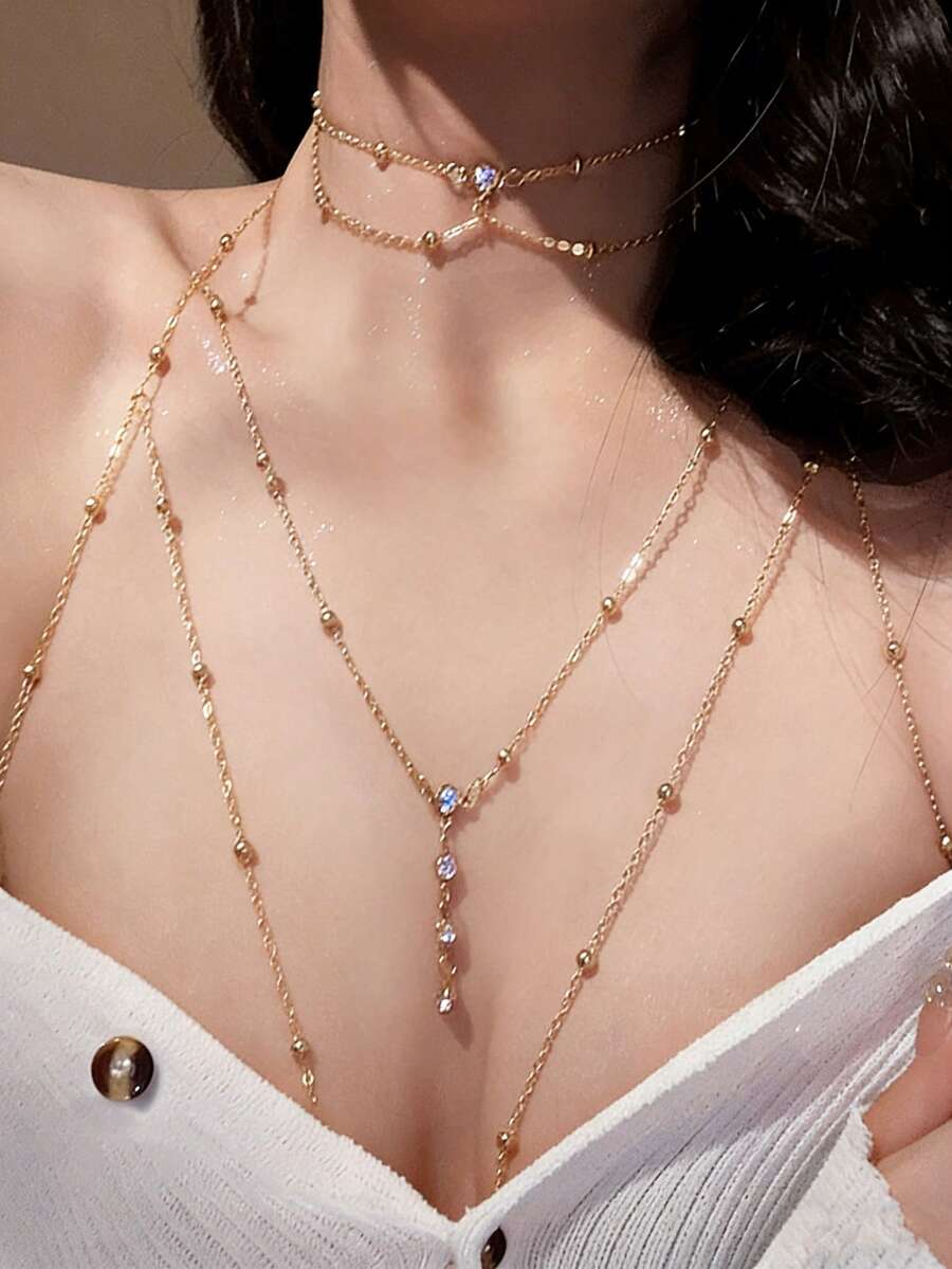 1pc Sexy Women's Body Chain, Suitable For Ramadan, Beach Vacation, Nightclub, Influencer Photo Shoot, Chest Chain - Gold S-5 - View 1