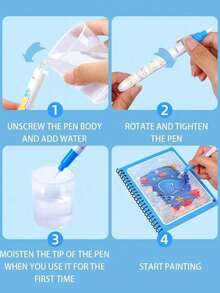 1/8 套装魔法水彩画册，涂色绘画套装，适合所有年龄段，可重复使用的水彩画册（笔和画框颜色随机），适用于办公室、学校、绘画、学生、马克笔、文具、学习用品。水彩画，节日礼物，生日礼物，派对礼物 - 彩色 - 查看 6