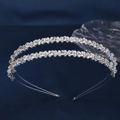 Luxury Crystal Bridal Headpiece, Minimalist Double-Layer Handmade Crystal Headband, Suitable For Wedding Photography And Portraits