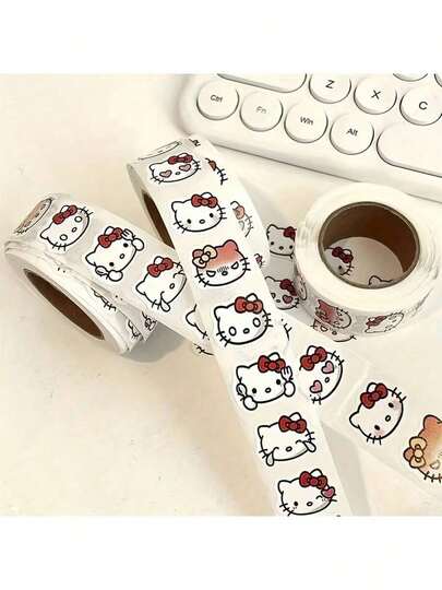 500张/1500张彩色猫咪贴纸卷 - 哑光可重复使用贴纸，适用于剪贴簿、礼品包装、DIY手工 - 非常适合用作学习用品、生日礼物、派对礼品、节日庆典用品