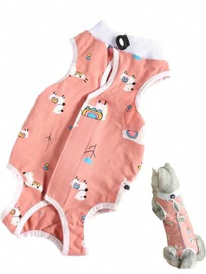 PETCHIC Soft Thin Cat Spay/Neuter Surgery Suit, Breathable Cat Recovery Suit, Anti-Licking E-Collar Alternative & Skin Disease Vest (Pink Alpaca)