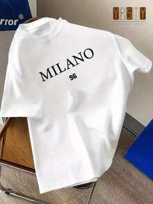 [Sporty T-Shirt]MILANO 96 Print, Men's Crew Neck Short Sleeve T-Shirt, Casual Tops For Men, Men's Comfy Clothing For Daily Wear, Men's Fashion & GiftRelaxed Plus Size T-Shirt - White - View 2