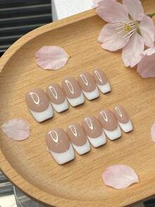 10片/套 日式极简法式手工美甲贴纸，日式裸粉色美甲，可移除可重复使用通勤美甲贴纸 - 彩色 - 查看 5