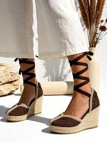Sandalias alpargatas con plataforma y cuña alta para mujer con tiras cómodos de plataforma alta y cuña bohemia en color trenzado de mimbre sandalias de yute ideales para el trabajo descanso y vacaciones versátiles para uso diario - Marrón Mocha - Ver 7