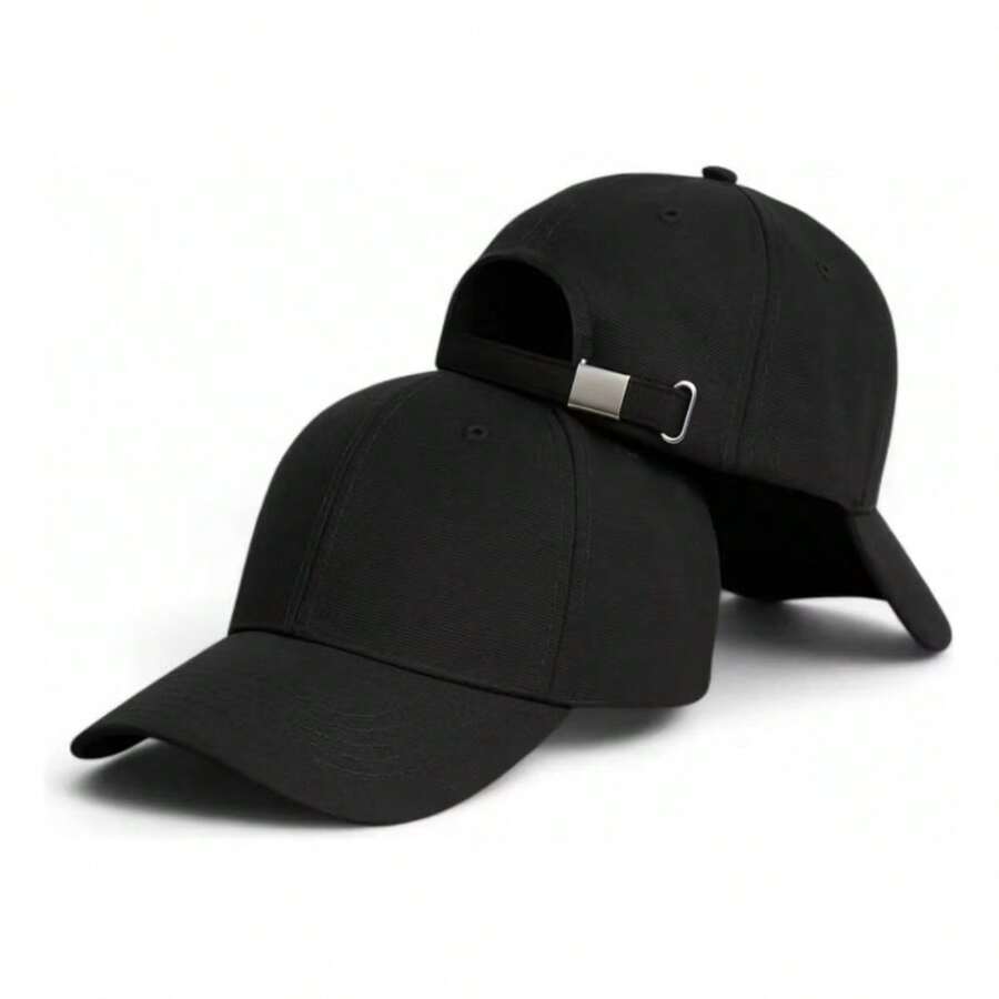 Plain Cotton Fabric Baseball Cap With Curved Brim, Basic Style And Adjustable, In Unisex Colors - 黑色 - 查看 1