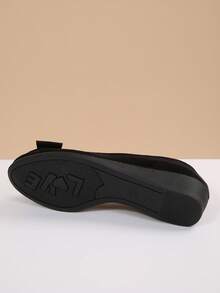 Women's Wedge Flats | Black Suede | Bow Decoration | Low Wedge Heel | Comfortable Slip-On Commuter Shoes - 黑色 - 查看 7