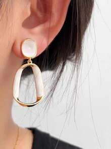 1对不对称法式复古风耳环，时尚简约日常通勤耳环，女士款 - 幾何型 - 查看 7