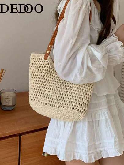 Dedoo Large Capacity Handmade Woven Straw Bag For Women, 2026 New Beach Holiday Shoulder Tote Bag, Commuter Friendly