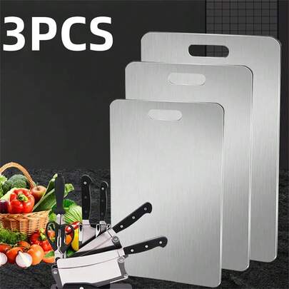 لوح تقطيع جديد مطور من الفولاذ المقاوم للصدأ - لوح تقطيع من التيتانيوم، لوح تقطيع مطور جديد ذو وجهين، سهل التنظيف - ألواح تقطيع وحصيرة تقطيع من ضروريات المطبخ للاستخدام المنزلي والتخييم والإعداد الغذائي