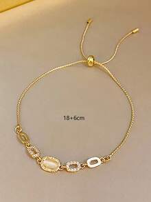 1 chiếc vòng tay mạ vàng sang trọng, thanh lịch đính đá Cubic Zirconia, vòng tay vuông mạ vàng có thể điều chỉnh dành cho nữ, quà tặng trang sức dự tiệc. - Vàng 2 - Xem 5