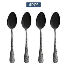 4/8pcs Stainless Steel Black Cutlery Set, Unique Pattern Design With Laser Engraved Handles, Including Coffee Spoons, Dessert Spoons And Tea Spoons, Suitable For Kitchen, Dining Room And Cafe - Black - View 10