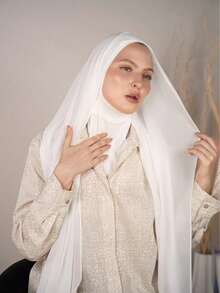 Bộ khăn trùm đầu chiffon 1 món, bao gồm khăn choàng và mũ lót, chất liệu chiffon mềm mại, thoáng khí, phù hợp cho sử dụng hàng ngày, lễ hội, cầu nguyện, hành hương. - Màu trắng sữa - Xem 4