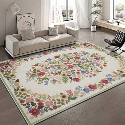 1pc Floral Pattern Rug, Natural Countryside Style. Made Of Velvet Fabric, Weighs Approx. 850g, Thickness Approx. 0.6cm. Durable, Anti-Slip, Easy To Clean. Available In Multiple Sizes. Suitable For Kitchen/Living Room/Dining Room/Bedroom/Balcony/Bathroom/Study. Perfect Home Decor Choice.