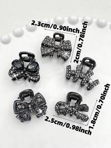 5件套优雅黑色蝴蝶水钻发夹，适合派对、宴会、女士发饰、夏季沙滩抓夹度假发夹 - 彩色 - 查看 5