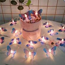 1 Set Of 10/20 Battery Operated Purple Transparent Butterfly Shaped LED String Lights, Suitable For Children's Room, Home Bedroom, Indoor/Outdoor Garden, Wedding Party, Holiday Decoration, Ramadan Decoration, Eid Al-Fitr Gift, Eid Al-Fitr Children's Gift, Ramadan Lighting, Happy Eid Al-Fitr - Multicolor - View 1