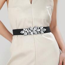 1pc Women's Elastic Waist Belt With Large Shiny Glass Beads - A - View 4