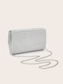 Túi cầm tay sang trọng màu bạc lấp lánh, kiểu dáng phong bì xếp ly, thích hợp cho dạ hội và tiệc cocktail. - Bạc - Xem 5