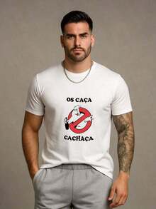 Camiseta Moderna Casual Os Caça Cachaça Primavera e Verão Blusa Algodão Unissex - Branco - Visão 2