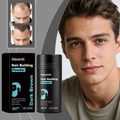 Polvo esponjoso de color marrón oscuro GleamXi para la línea del cabello, relleno natural para el cabello que contiene diatomita y etilhexilglicerina, fórmula suave apta para todo tipo de cabello, cubre instantáneamente la línea del cabello y las sienes escasas, crea una transición uniforme, aumenta el volumen del cabello, maquillaje diario para el cabello