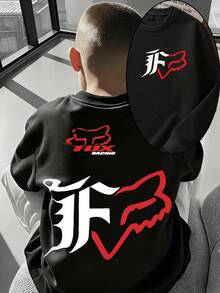 Boys And Children's Autumn And Winter Fleece Hoodie - Fox Head - Printed Pattern Design Round Neck Hoodie, Warm And Comfortable Pullover, 200g Polyester Soft Fabric, Local Warehouse, Suitable For Autumn And Winter Return To School, Vacation, Outdoor, And Travel Wear - màu đen - Xem 1