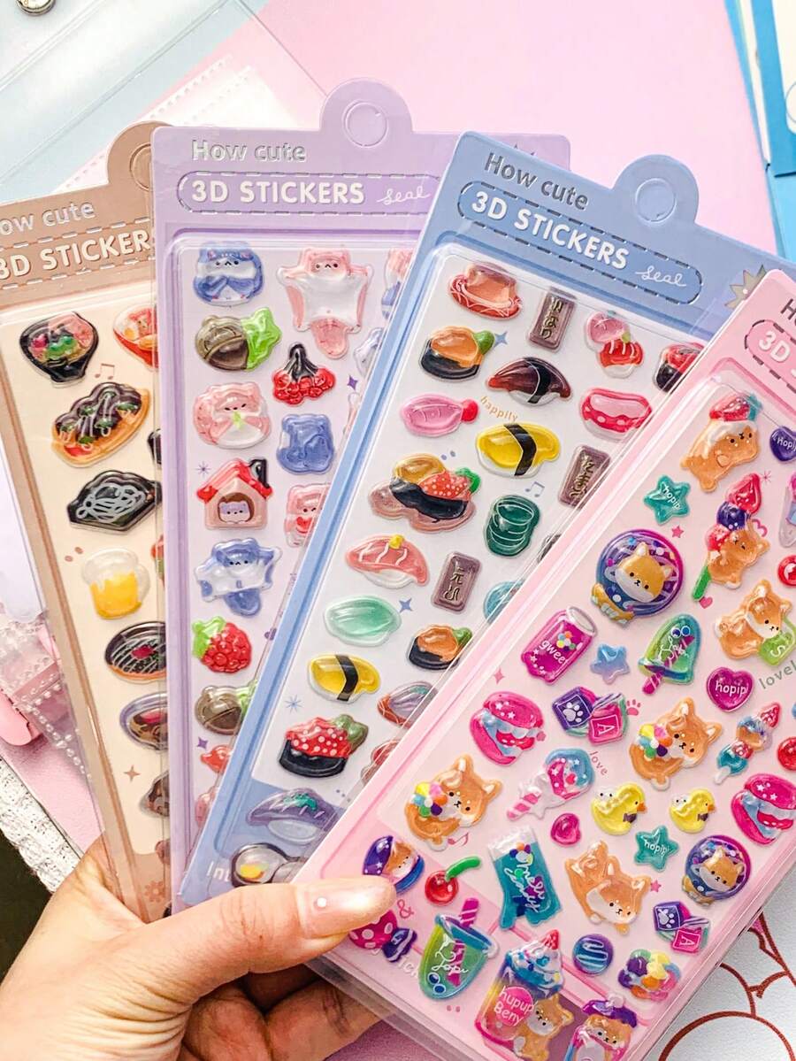 3D Cute Japanese Food & Dog Themed Crystal Stickers, Shiny Jelly Resin Decals For Phone Case Notebook DIY, Gifts For Stationery Lovers.Home And Room Decoration, Party Decoration, Birthday Gifts, Various Festival Gifts Selection, Fashionable. - Multicolor - View 1